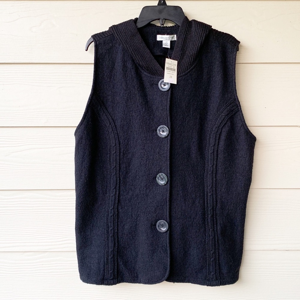 NWT COLDWATER CREEK HOODED BLACK VEST SZ 2X